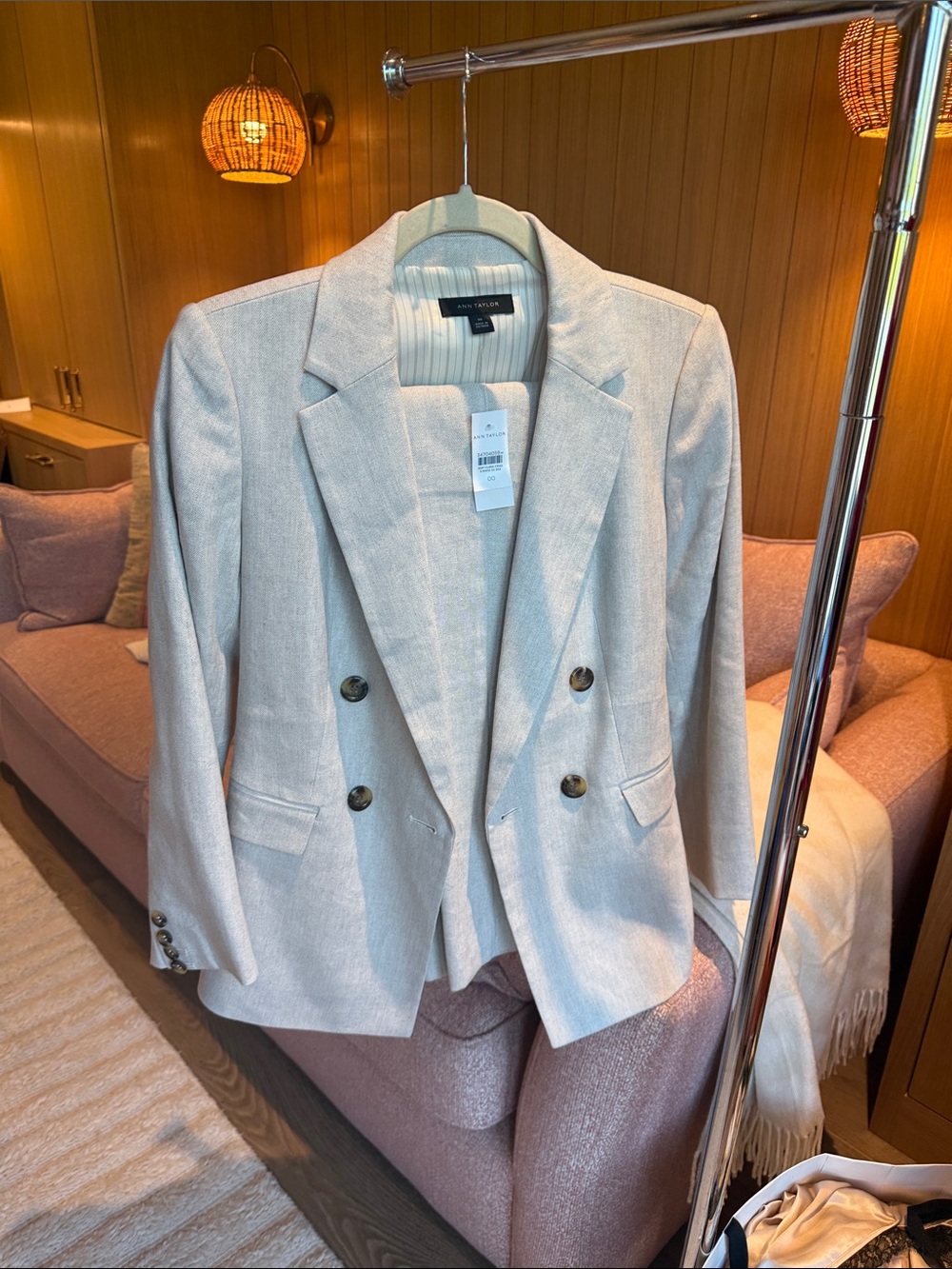 Ann Taylor Light Cream Double-Breasted Blazer
